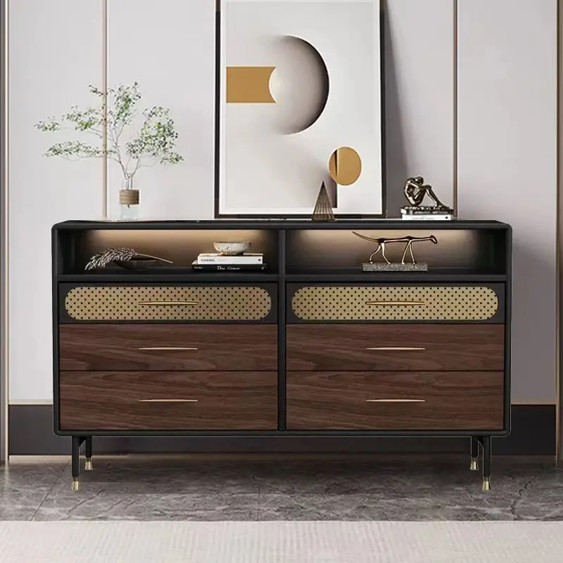 

Italian light luxury six-chest cabinet living room medieval TV cabinet simple bedroom walnut solid wood drawer storage cabinet