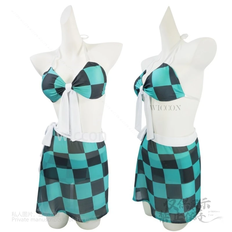 【Miss Sakura】Kanroji Mitsuri Maiô Cosplay Tanjirou Kamado Sexy Mulheres Swimwear Nezuko Vestido Uniforme Terno de Verão
