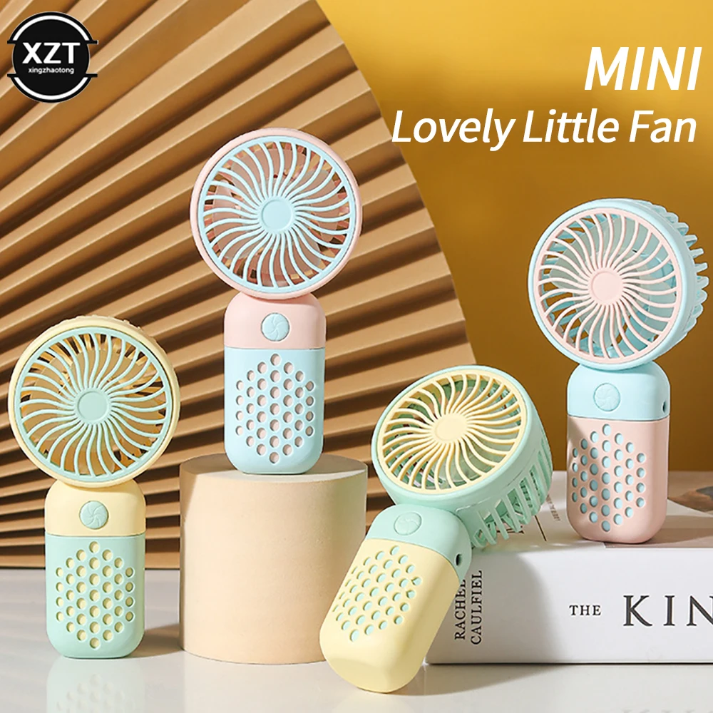 Handheld Mini Fan USB Rechargeable Cooling Fans Cute Portable Student Summer Small Pocket Fan Cartoon Mute Fans Air Conditioner