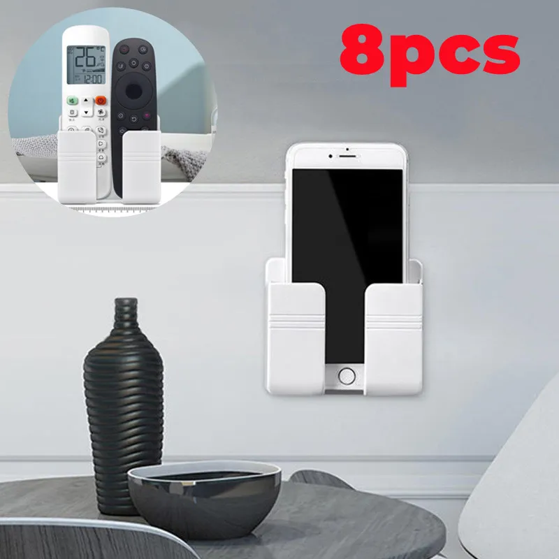 

8PcsWhite Control Mobile Phone Plug Storage Holder Wall Mounted Organizer Storage Box Remote Charging Multifunction Holder Stand