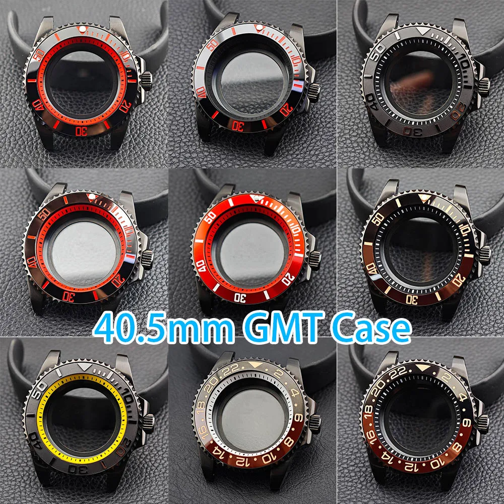 

40.5mm Stainless Steel GMT Watch Case Black, Sapphire Glass Chapter Seal Ring Waterproof, Fit NH34 NH35 NH36 Movement 20mm Strap