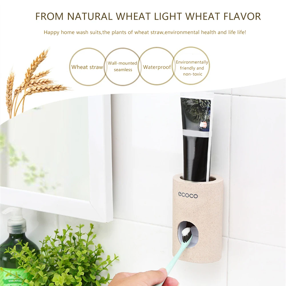 

Household Toothbrush Rack with Self-stick Sticker Toothpaste Squeezer Fit Punch-Free Straw Toothpaste for Home Washroom Bathroom