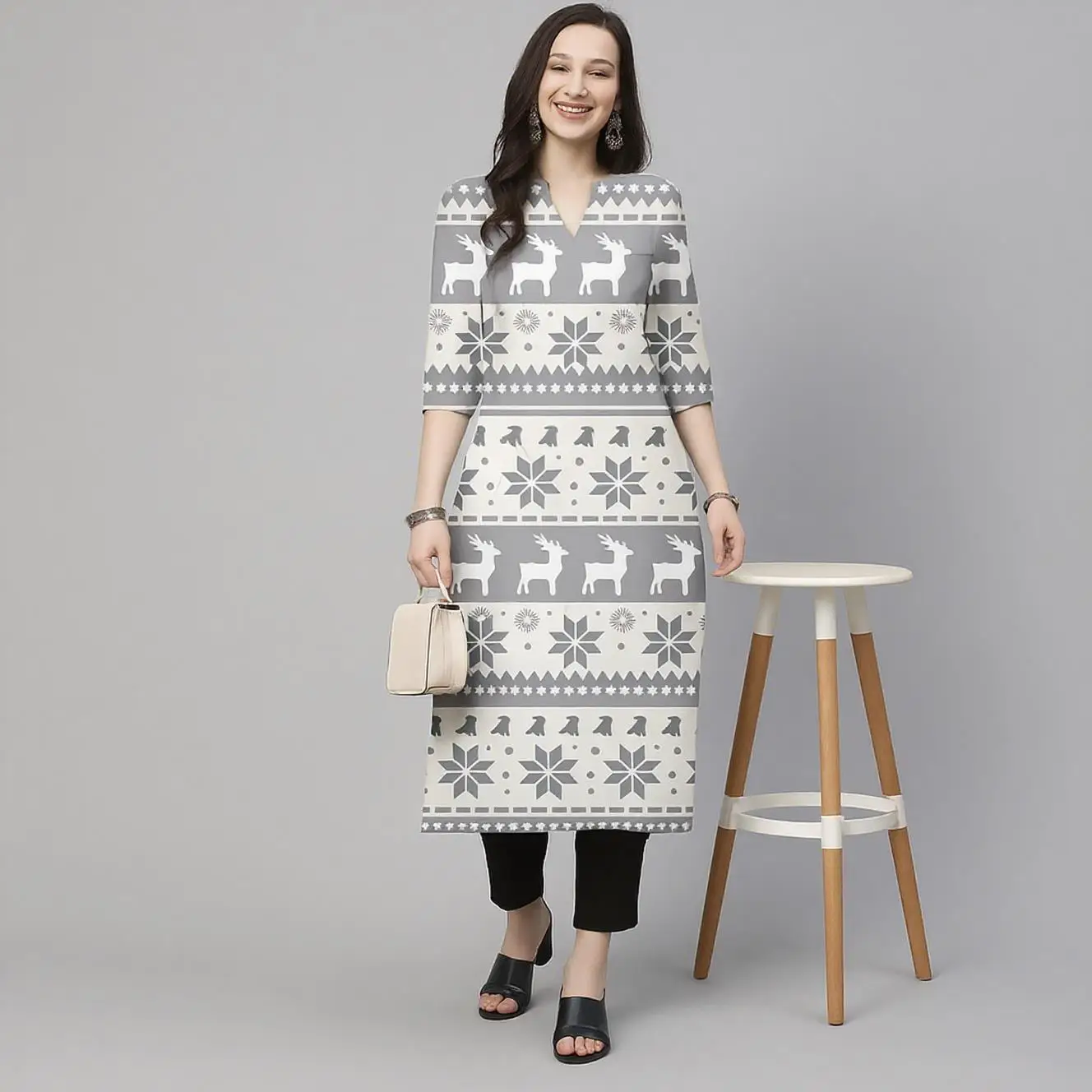 فستان كورتا كاجوال عصري ومريح للنساء المسلمات لعيد الميلاد بأكمام طويلة وأنبوب مستقيم كاجوال عرقي #6