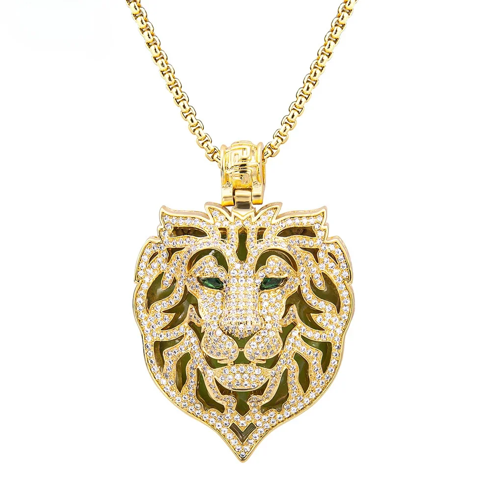 

Large Cz Pendant Animal Luminous Tiger Head Hip Hop Men's and Women's Same Necklace Gold-plated Full Diamond Jewelry