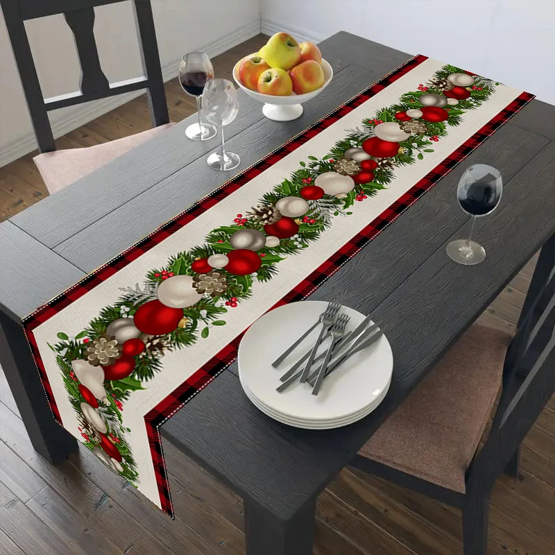 Linen Christmas Table Runner Home Dining Table Cover Tablecloth 2025 Christmas Decorations