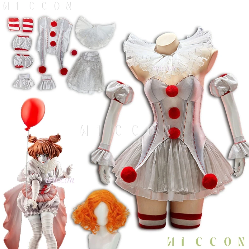 فستان تنكري لفيلم الهالوين المهرج Pennywise Doujin زي Genderswap رعب مخيف مثير فستان نسائي كرنفال لعب الأدوار #1