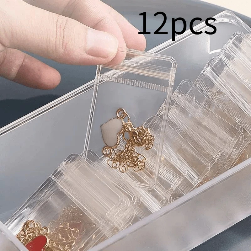 12pcs Mini Clear Jewelry Pouches - Portable Storage Bags for Rings, Earrings & Necklaces
