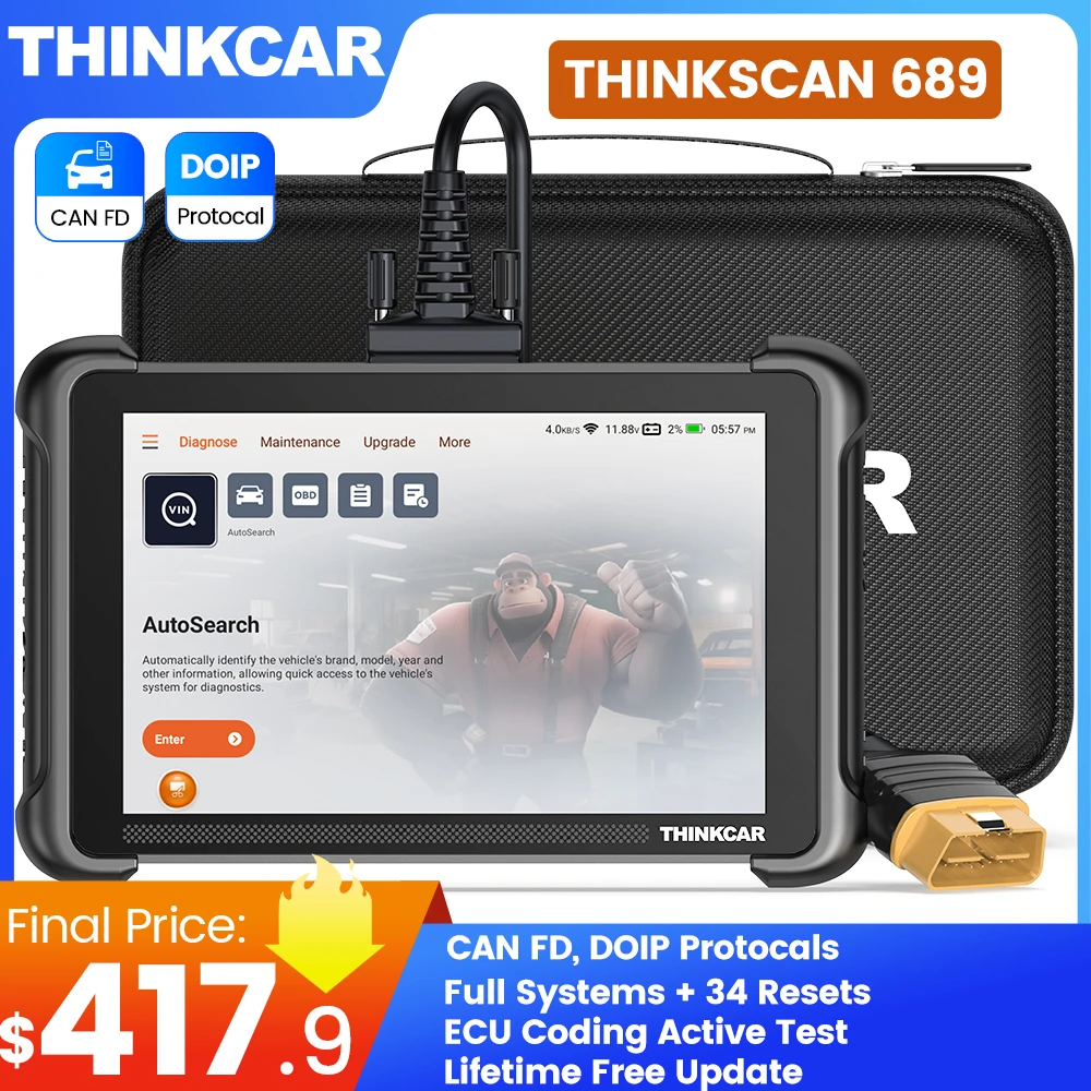 

NEW THINKCAR THINKSCAN 689 Car OBD2 Scanner Full System Diagnosis CAN FD/DOIP ECUCoding Active Test 34 Reset Lifetime Free