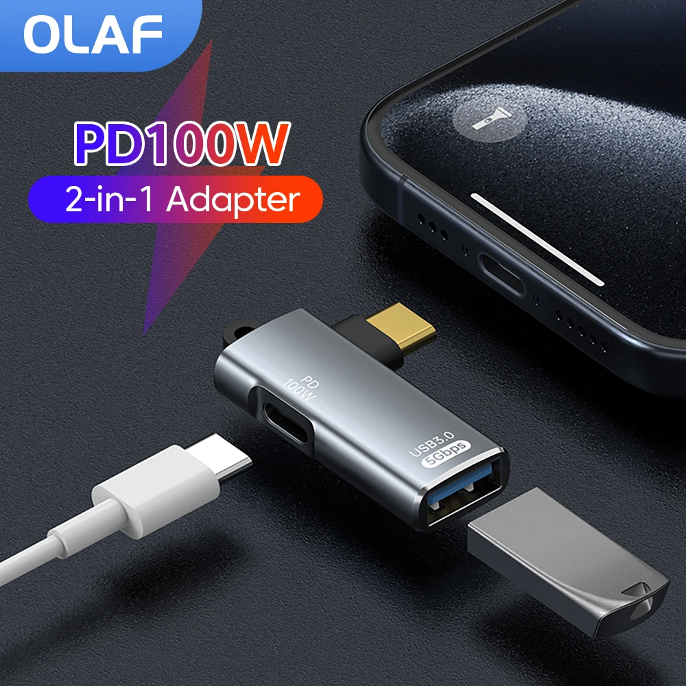 2-in-1 USB Type C OTG Adapter PD100W Fast Charging Type-C to USB 3.0 Adapter With Type C Converter for Cell Phone Tablet Laptops