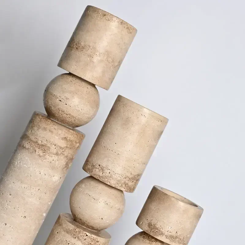 Decorative Furnishing Articles Living Room Corridor Hotel Room Natural Travertine Stone Candlestick Candle Holder Hot sales