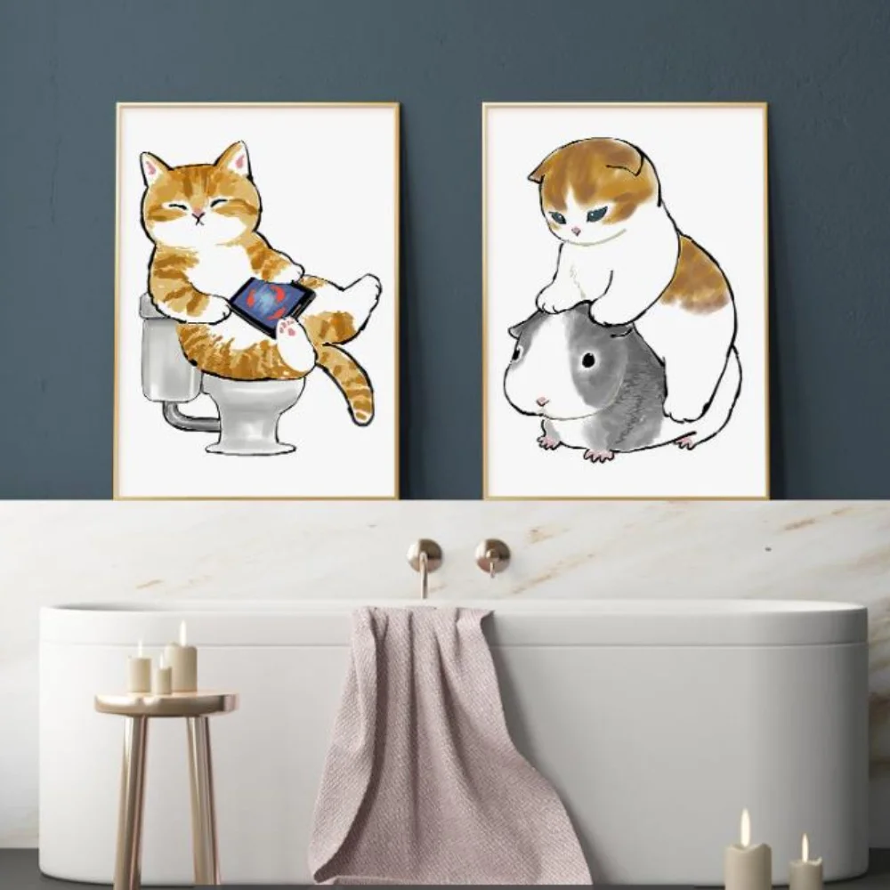 Toilet Decorative Painting Modern Simple Bathroom Toilet Cat Pet Mural Canvas Painting On The Wall Art Picture for Home Decor