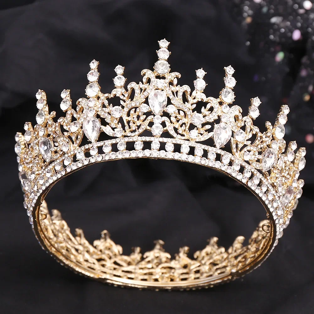 New Wedding Tiara Alloy Full Circle Round Rhinestone Baroque Bridal Crown