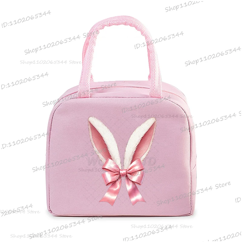 Women Kids Oxford Lunch Bag Flower Bunny Pattern Portable Insulated Thermal Bag Cartoon Animal Rabbit School Lunch Box Handbag