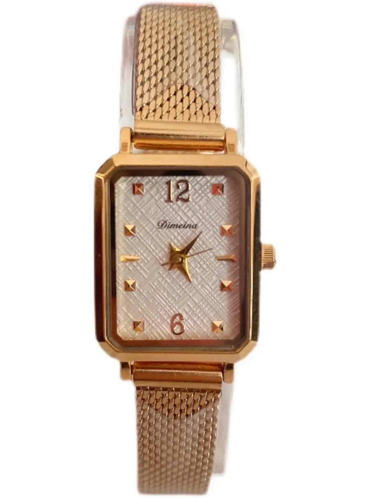 Retro ins wind new square retro gold mesh belt gold-plated quartz women's small gold watch