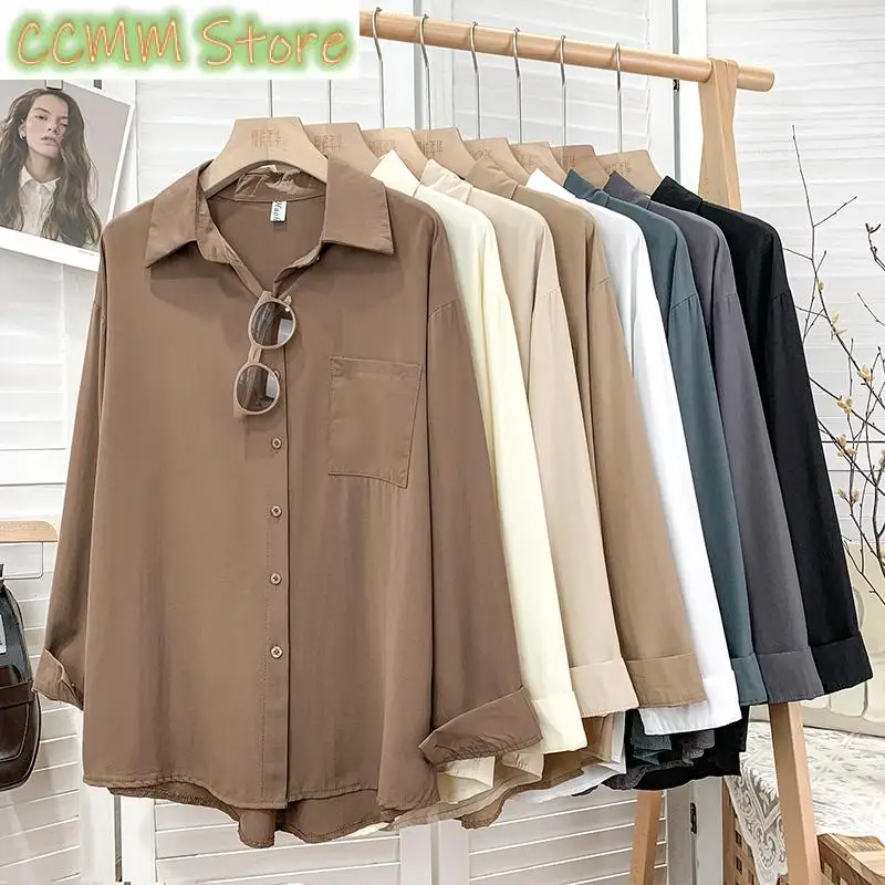 

New Oversized Women Shirt Elegant Long Sleeve Turn Down Collar Button Up White Blouses Office Ladies Casual Long Top