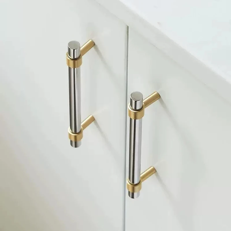 Nordic Dual Color Wardrobe Long Handle Creative Bright Silver Shoe Cabinet Handle High End Brass Stainless Steel Cabinet Handle