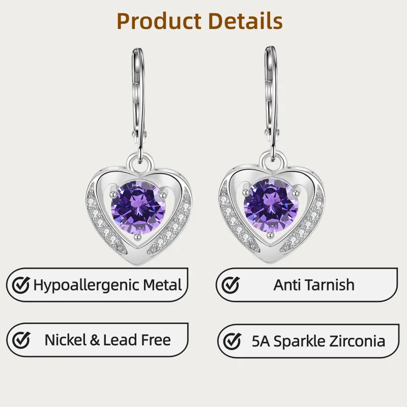 

LAMVOICE jewelry for women/earrings with 2 carat zirconia Hypoallergenic hook earring christmas gift for high quality jewelry