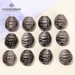JD Natural Silver Obsidian Carved Bead Turtle Shell Shape Pendant Charms With Hole For Jewelry Making Diy Necklace Bracelet