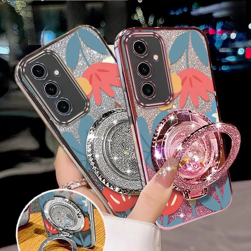 

S24 Lovely flowers Plating Bracelet Holder Phone Case For Samsung S24 S24FE S24Plus S24Ultra S23 S25Ultra S23FE S22Plus Cover