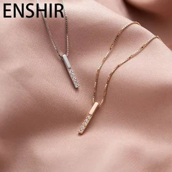 ENSHIR Geometry Long Square Inlaid Zircon Necklace For Women Simple Temperament Fashion Jewelry Daily