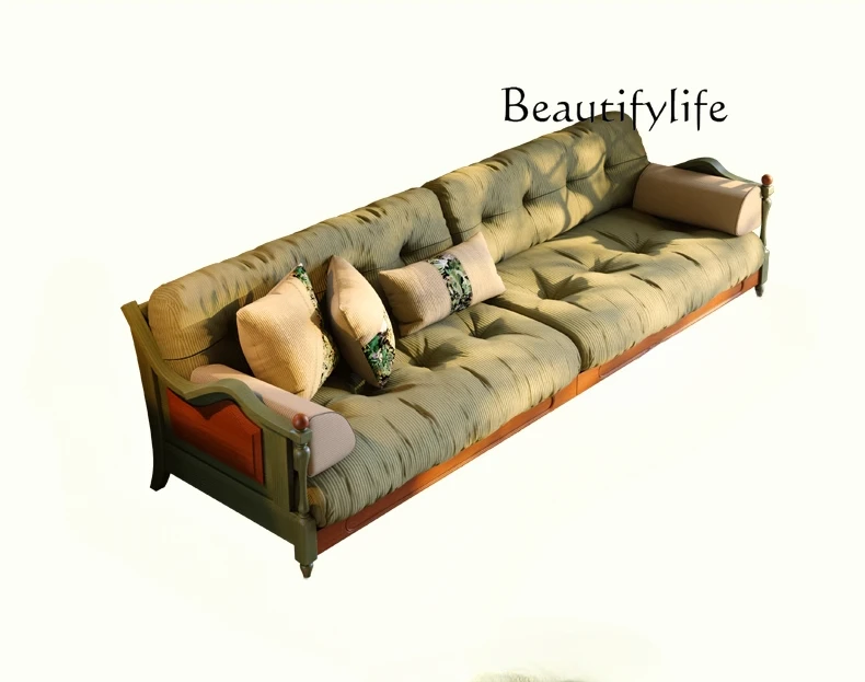 

Новый китайский диван из цельной древесины для гостиной, французский вельветовый прямой диван в стиле ретро