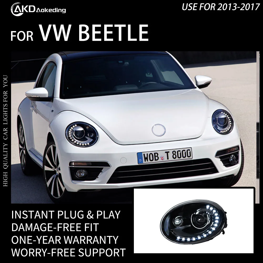 

AKD Car Headlights for VW Beetle LED Headlight 2013-2017 Headlights Beetle DRL Turn Signal High Beam Tear Eye Projector Lens