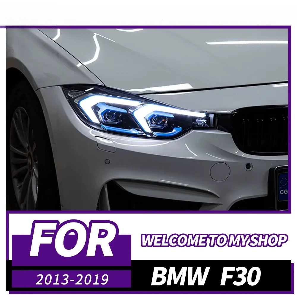 Gruppo fari anteriori a LED per BMW Serie 3 F30 F31 F35 2013-2019, fari anteriori con proiettore e anello luminoso, luci diurne a LED e indicatori di direzione sequenziali, 1 paio, installazione