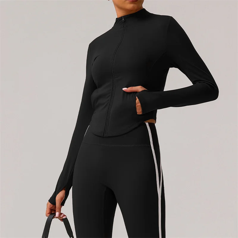 SVEIC Yoga Long Sleeved Clothes Women Sports Top Slim Fit Zipper Jackets Running Fitness Workout Training Gym Athletic Sportwear