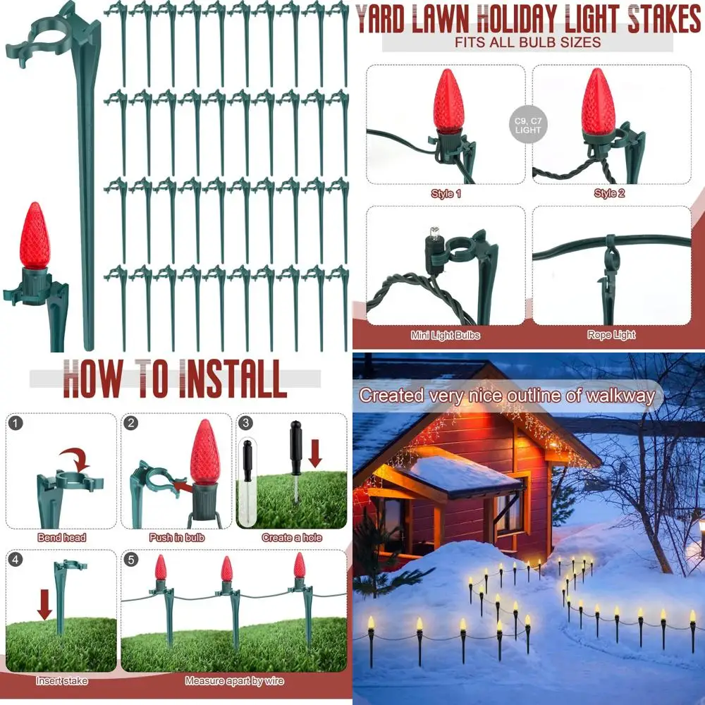 

Universal Christmas Light Stakes for Yard Lawn - 12 Inches Ground Stakes for C7 C9 String Lights, Ideal for Outdoor Holiday Ligh