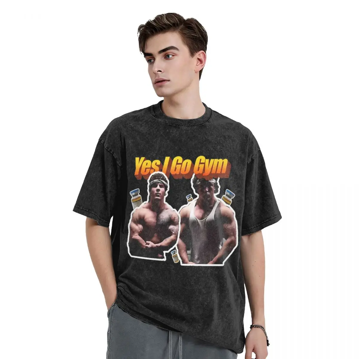 Yes I Go Gym Sam Sulek Washed T Shirt Streetwear Hip Hop Vintage T-Shirts Tees Men Women Cotton Street Summer