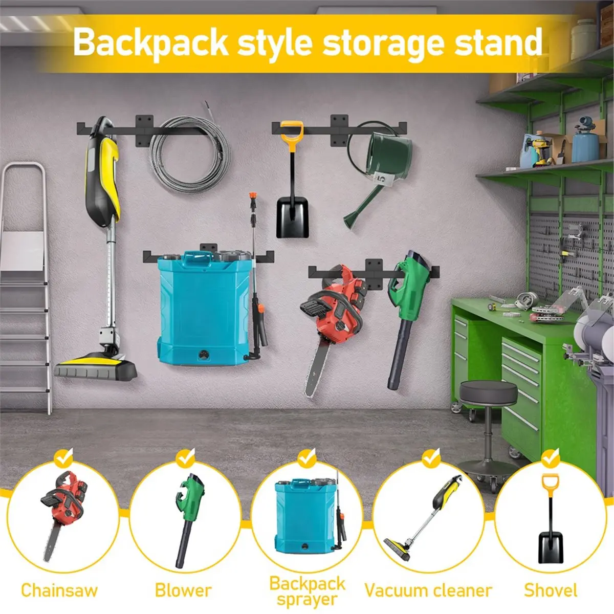 618 Mega Sale Heavy Duty Wall Mount Blower Holder Steel Organizer for Backpack Leaf Blowers