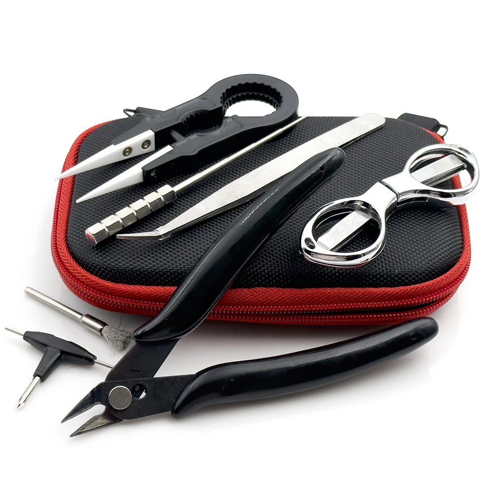 

‌9 in 1 DIY Coil Jig Tool Kit with Tweezers Pliers Repair Accessories Coiling Rebuilding Set Storage Bag