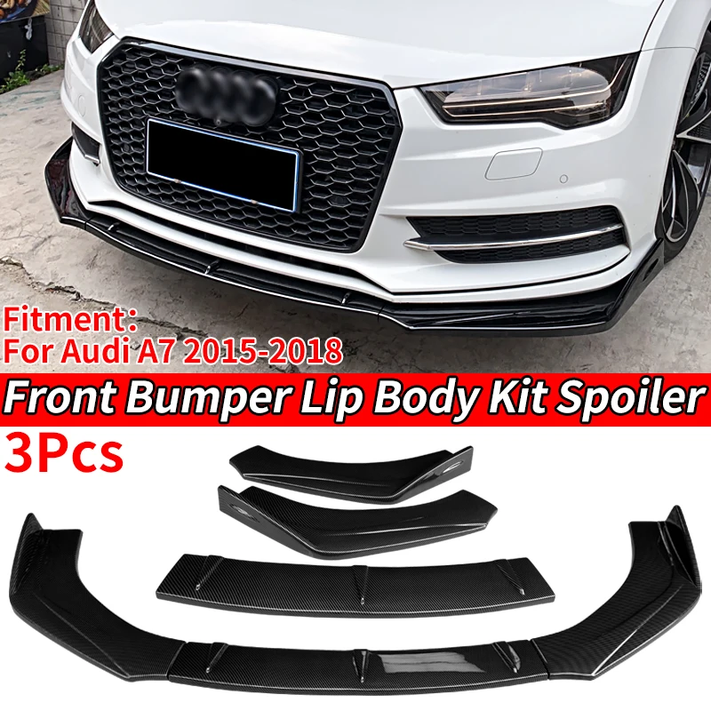 

Car Front Bumper Splitter Lip Body Kit Spoiler Diffuser ABS Deflector Carbon Look Accessories For Audi A7 2015 2016 2017 2018