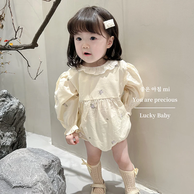 

Baby Clothes Autumn Cute Embroidery Floral Infant Girl Long Sleeves Bodysuits Cotton Toddler One Pieces Newborn Girl Clothes