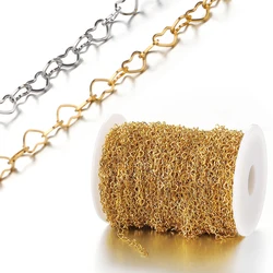 No Fade 1Meter Stainless Steel Chains 4mm Love Heart Chain for Jewelry Making DIY Gold Color Bracelet Necklace Chain Accessories