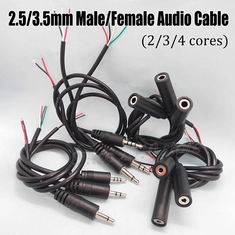 

2.5/3.5mm Audio Cable Connectors 2/3/4 Pole Mono Stereo Male Plug Female Jack Extension Cable AUX Headphone DIY Repair 25-30cm