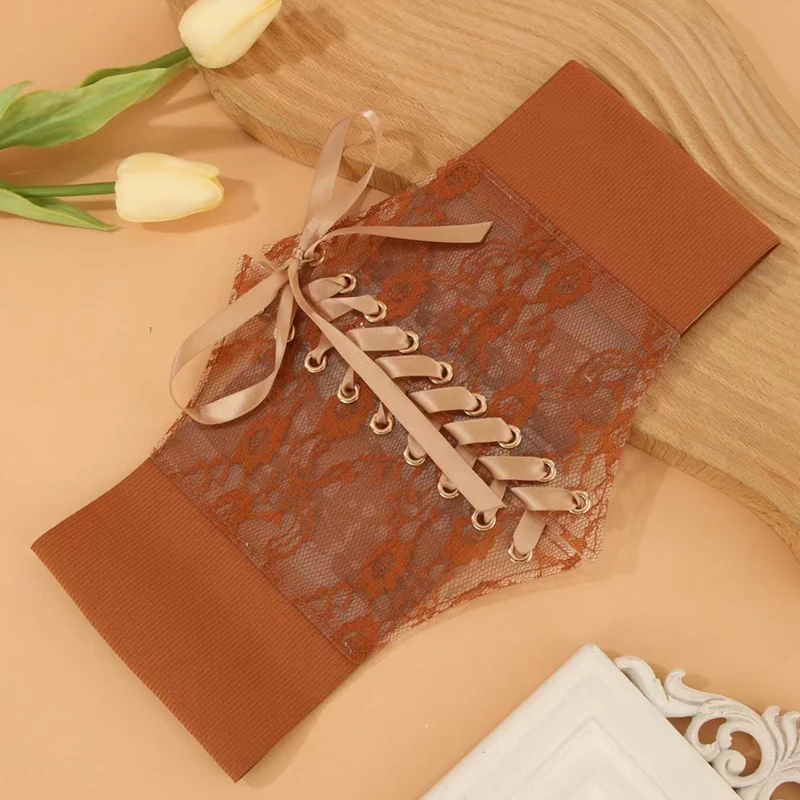 

Модная широкая версия, прозрачный кружевной пояс с уплотнением на талии, женское универсальное платье, топ, украшенный кружевной эластичной резинкой на талии