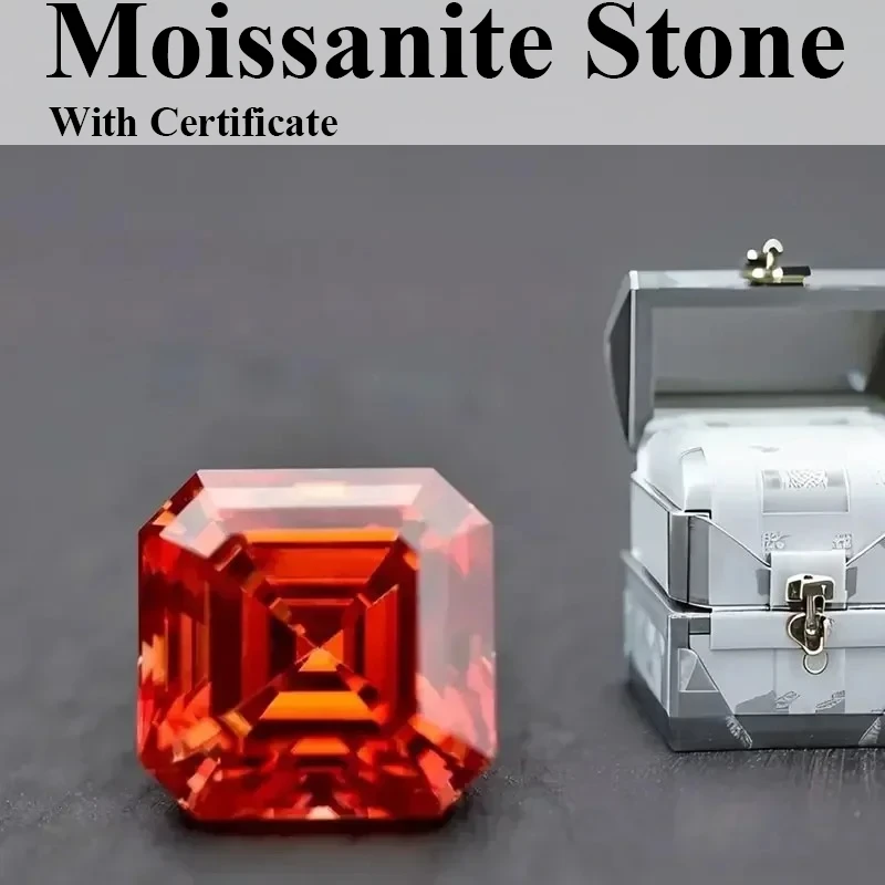 

Garnet Color Moissanite Stone Asscher Cut Lab Grown Gemstones For Charms Jewelry Making Materials With Certificate