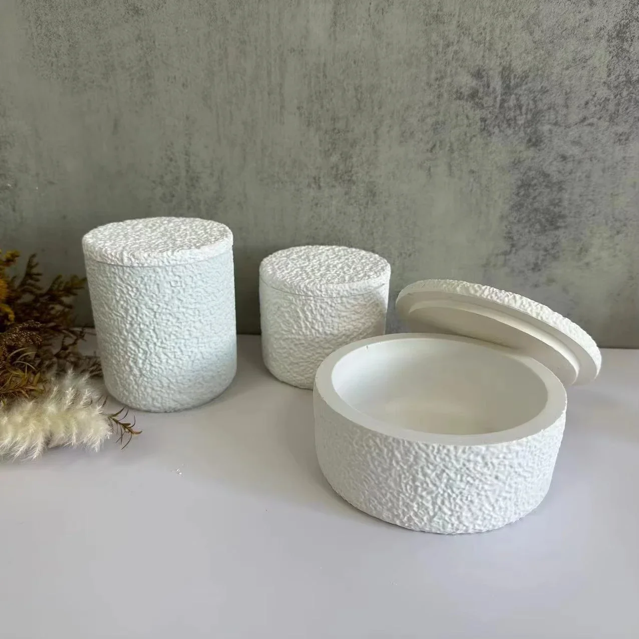 Marble Rough Texture Candle Cup Resin Gypsum Silicone Mold Lava with Cover Circular Storage Box Concrete Gypsum 2PCS/set Mold