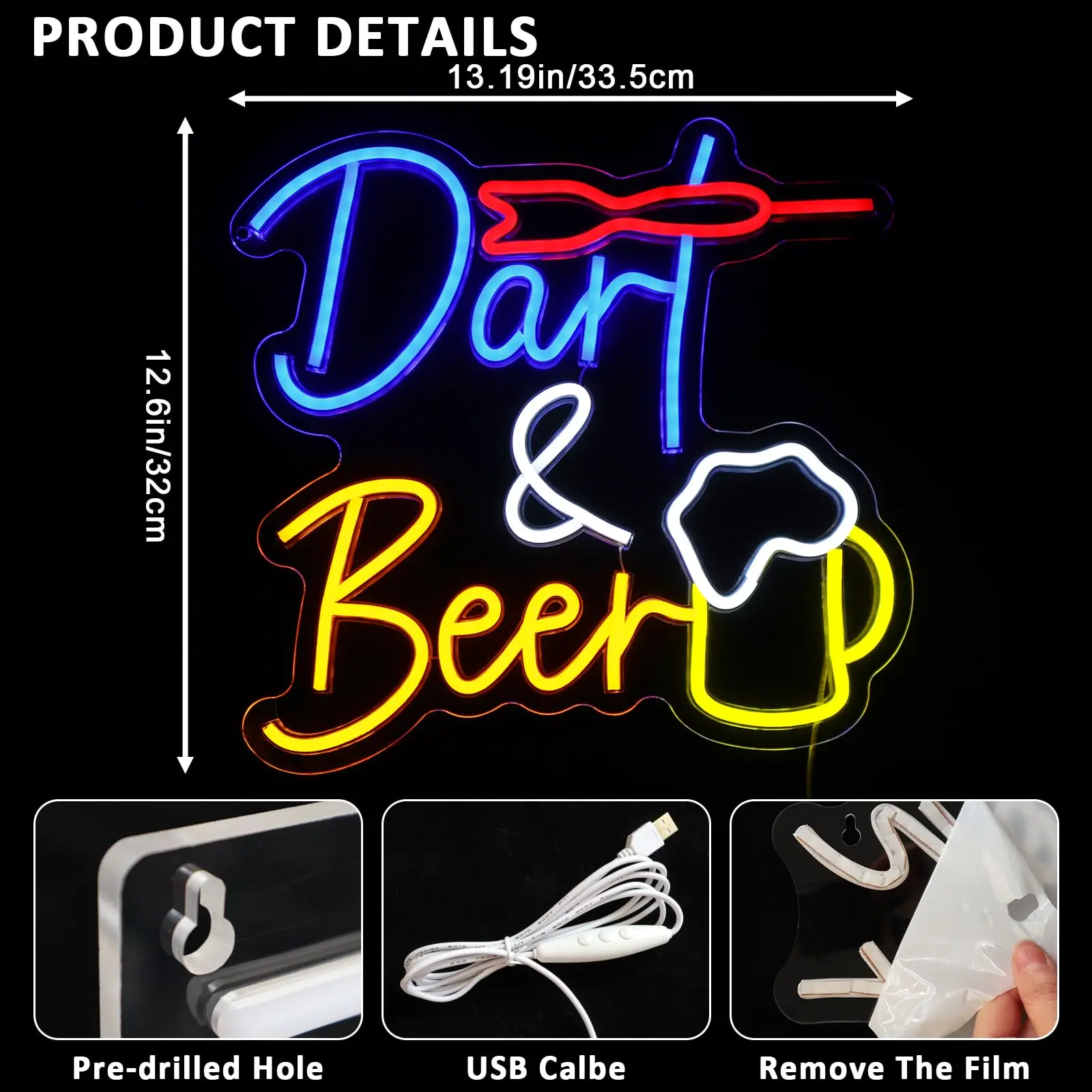 علامات نبال وبيرة النيون دارت Led لافتات للبار ، USB عكس الضوء لبار البيرة منطقة الألعاب حانة المنزل متجر الحيوانات الأليفة مطعم جدار الفن #4