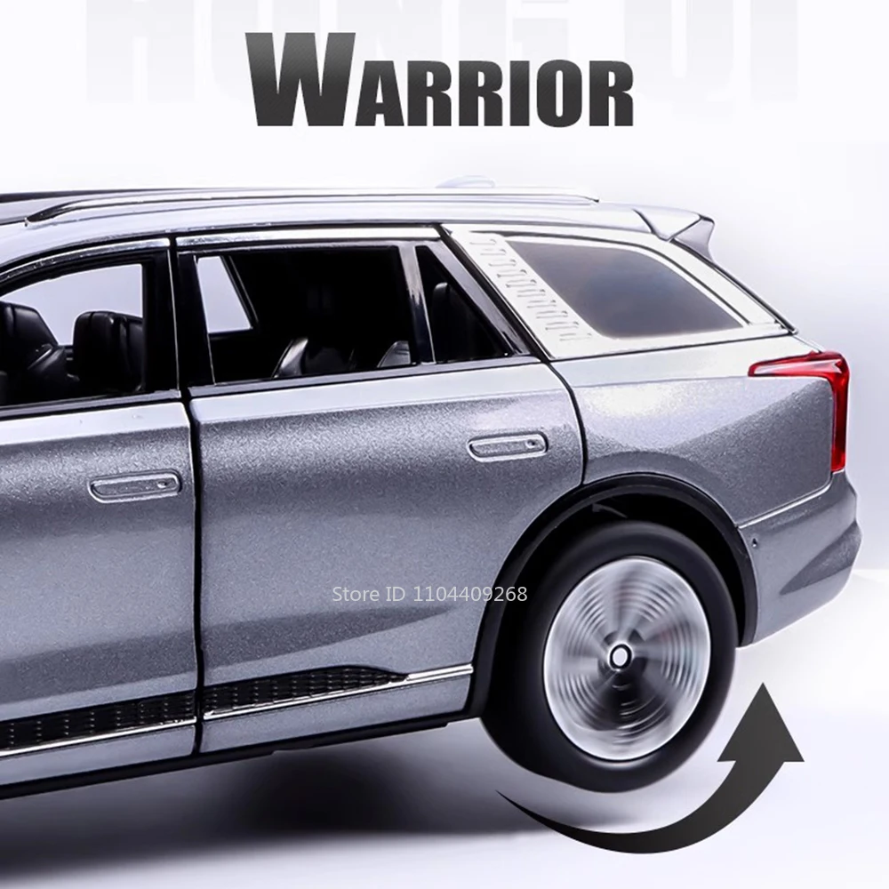 1:24 Scale HongQi E-HS9 L5 Toy Model Car Metal Diecast Light Sound Pull Back Doors Opened Vehicles Models Kids Holiday Gifts