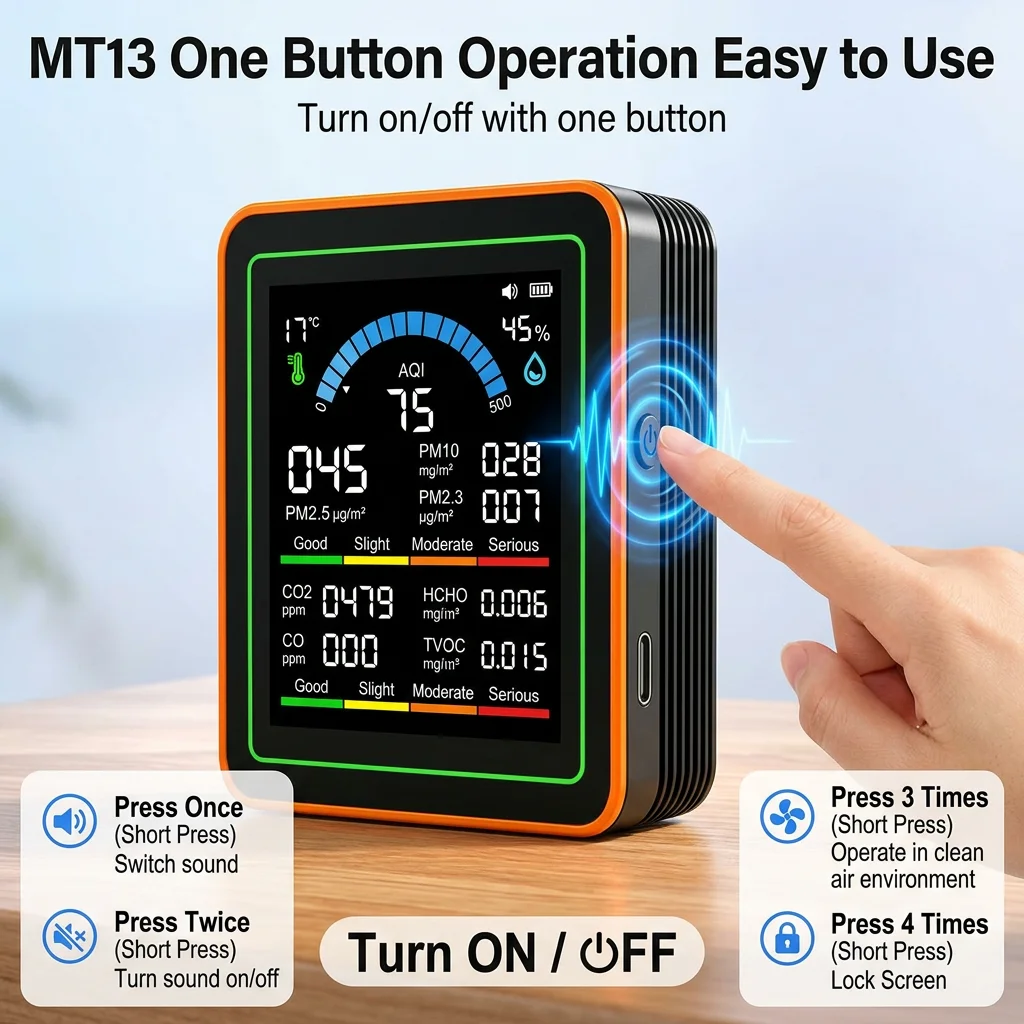 CO2 10-in-1 Air Quality Detector  Monitor PM1.0 PM0.3 PM2.5 PM10 Formaldehyde Detector Temperature and Humidity Meter