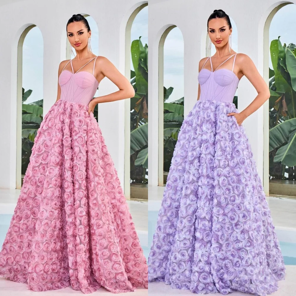 Jersey Flower Ruched Beach A-line V-neck Bespoke Occasion Gown Long Dresses