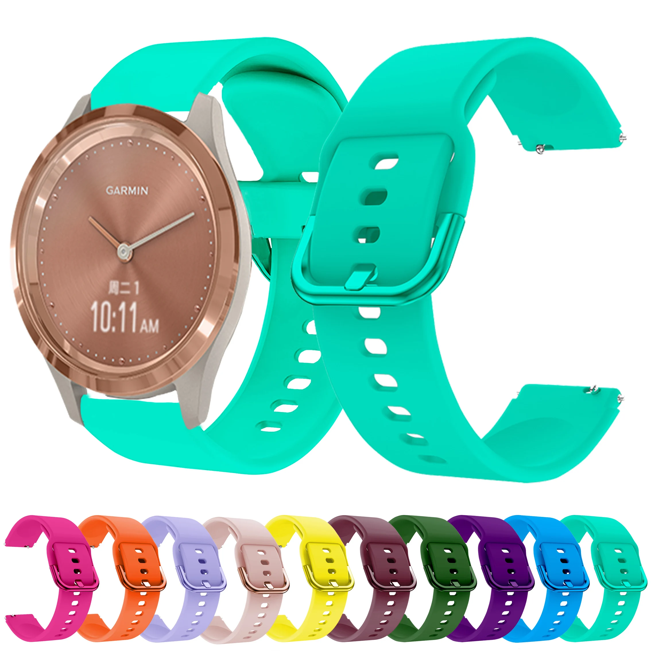 Sport Watchstrap for Garmin Vivomove 3S/Garminmove3S Band Waterproof Colored Buckle Waterproof for GarminActive S 18mm Watchband