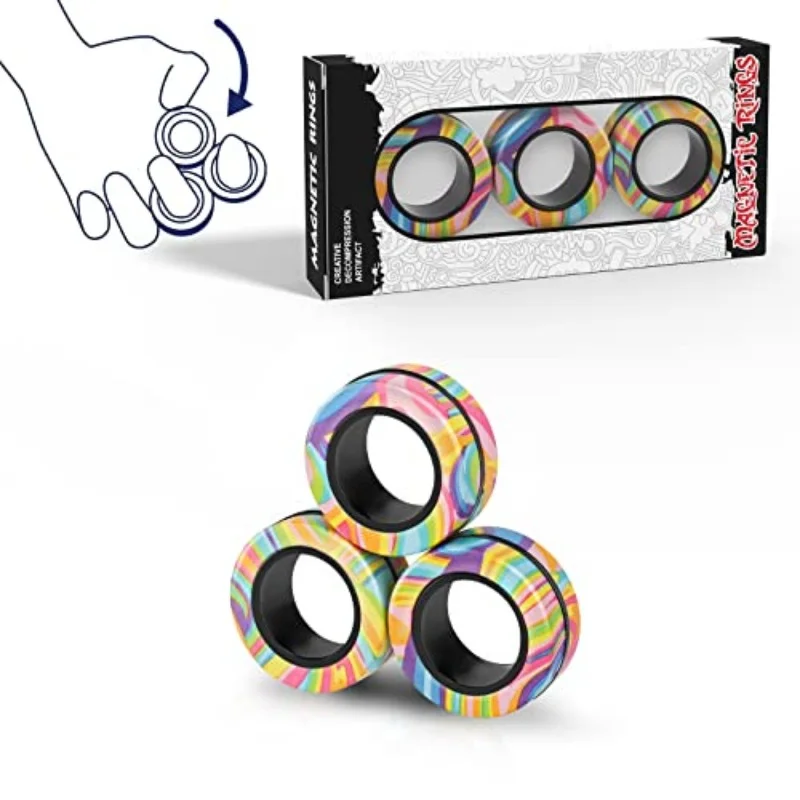 Magnetic Rings Fidget Toy Set Adult Fidget Magnets Spinner Rings  Fidget Pack Great Gift for Adults Teens Kids (3PCS)