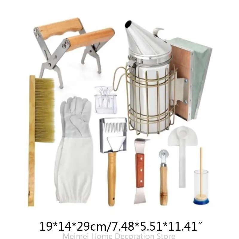 

H7BF 1 Set Beekeeping Supplies Tools Stainless Steel Smoker Brush Gloves Scraper Honey Knife Clip Accessories for