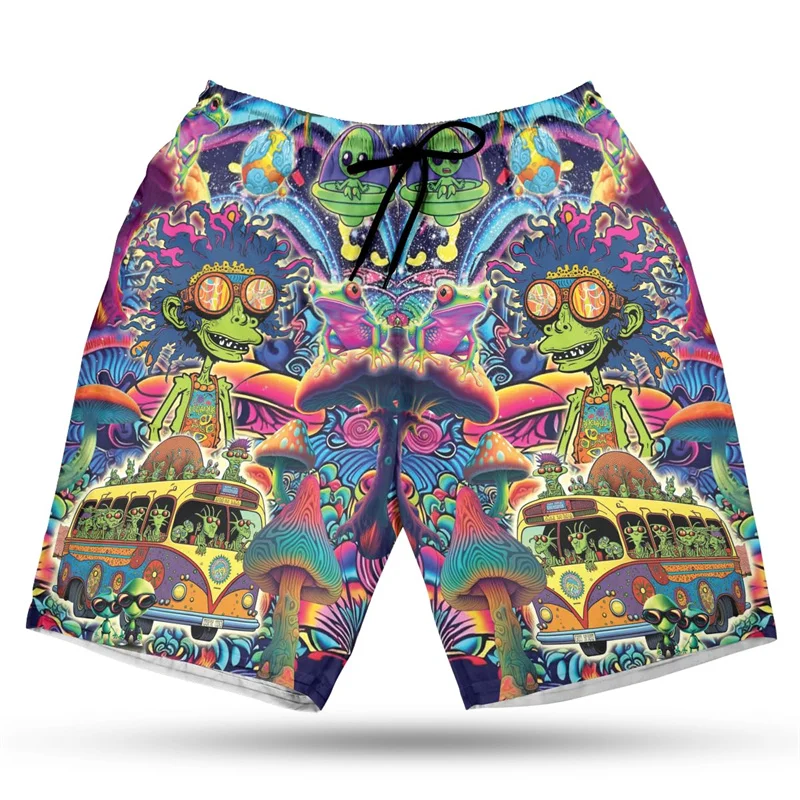 3D Printed Cartoon UFO Bus Beach Shorts For Men Planet Life Pattern Short Pants Hawaiian Casual Harajuku Streetwear Swim Trunks