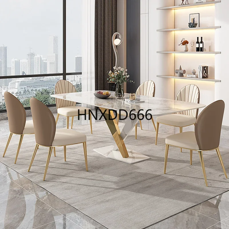 Rock slab dining table light luxury small apartment dining table and chair combination