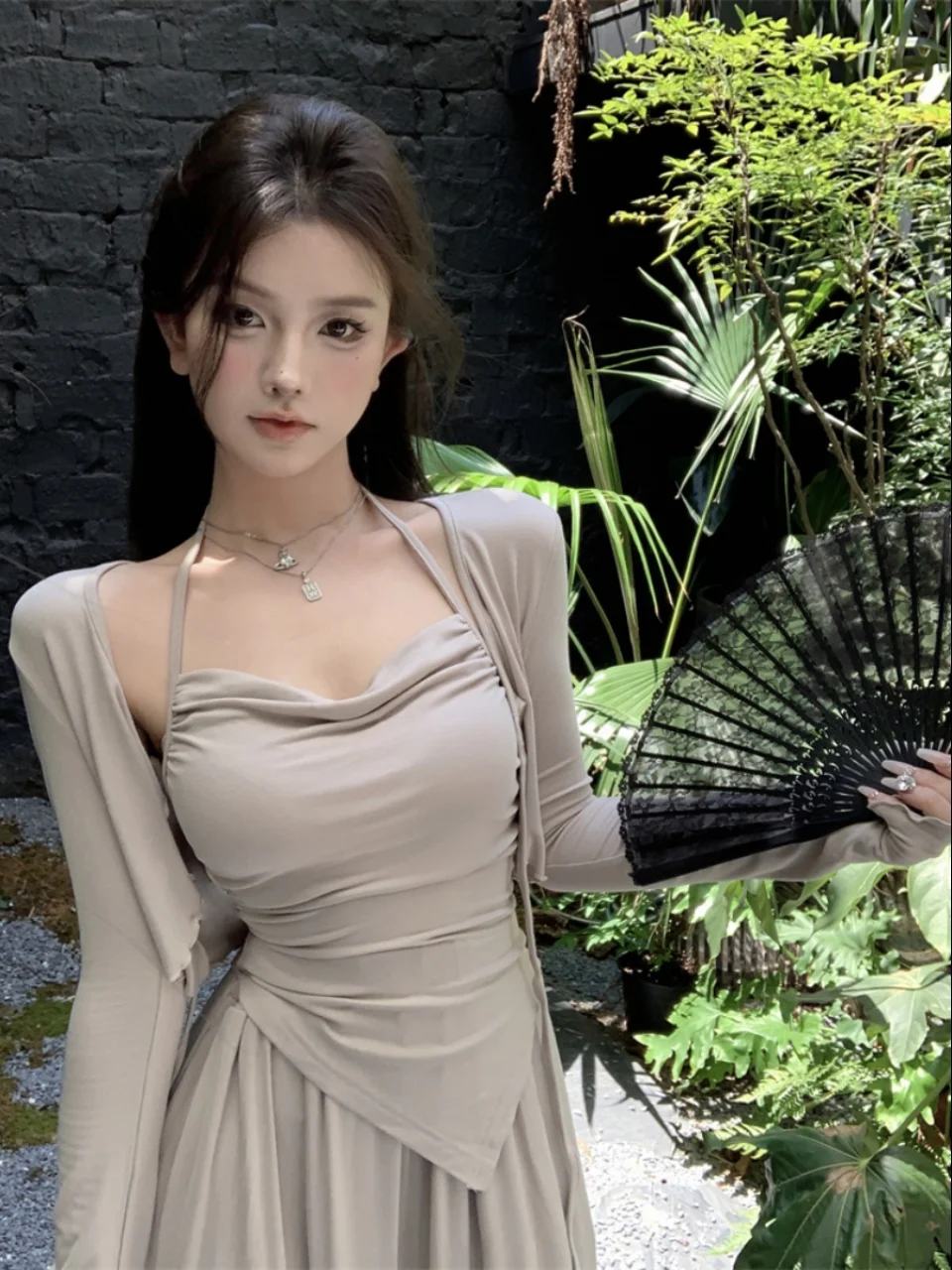 

Korean Style Three-Piece Set Women's Elegant Ladylike Midi Skirt Slimming Open Cardigan Half-length Autumn Fashion Ensemble