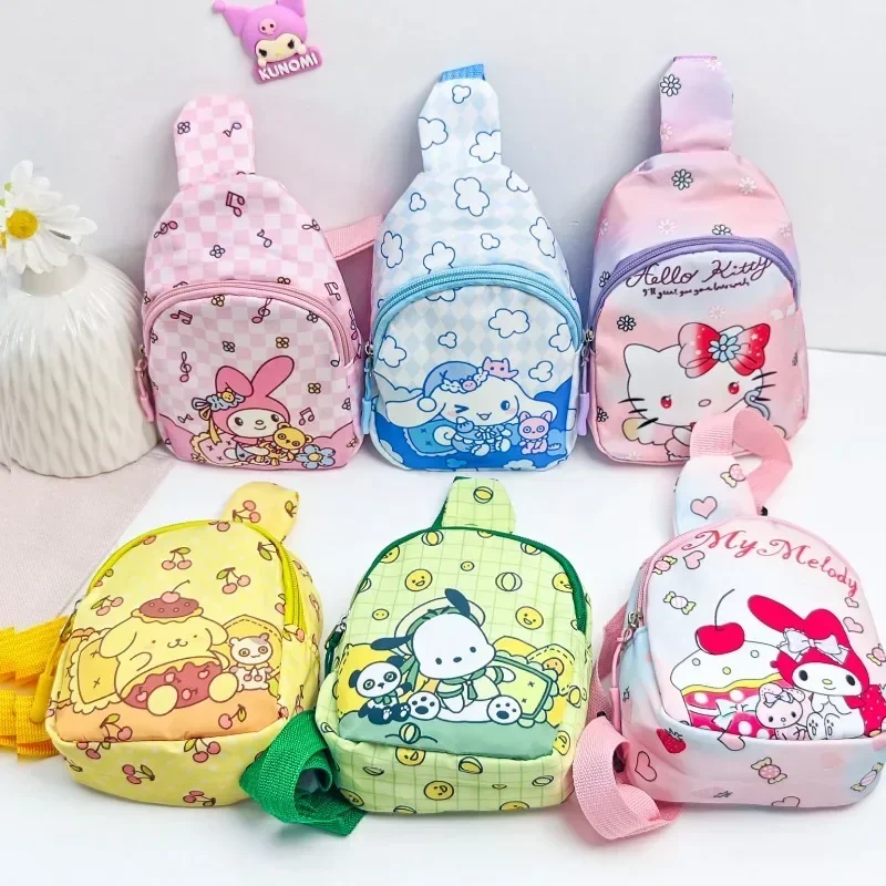 Bolso de hombro de Hello Kitty Sanrio Pochacco Melody, mochila de almacenamiento, pecho de dibujos animados Y2K, bolsa de mensajero de viaje para niña y niño, regalo